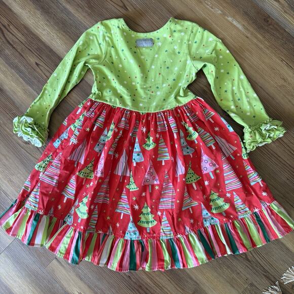 Eleanor Rose Girls Christmas Tree Rhonda Dress Size 6-7 Long Sleeve Holiday - Picture 5 of 8